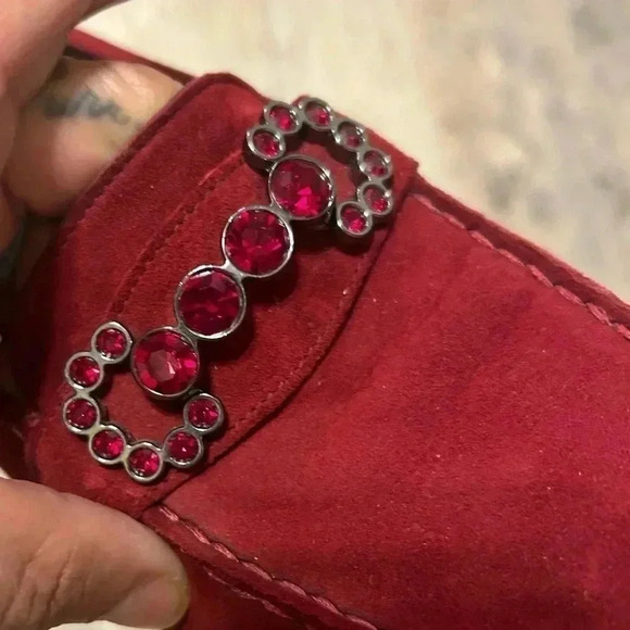 Stuart Weitzman RED Suede Leather Jeweled Loafers 6.5 - Picture 10 of 11